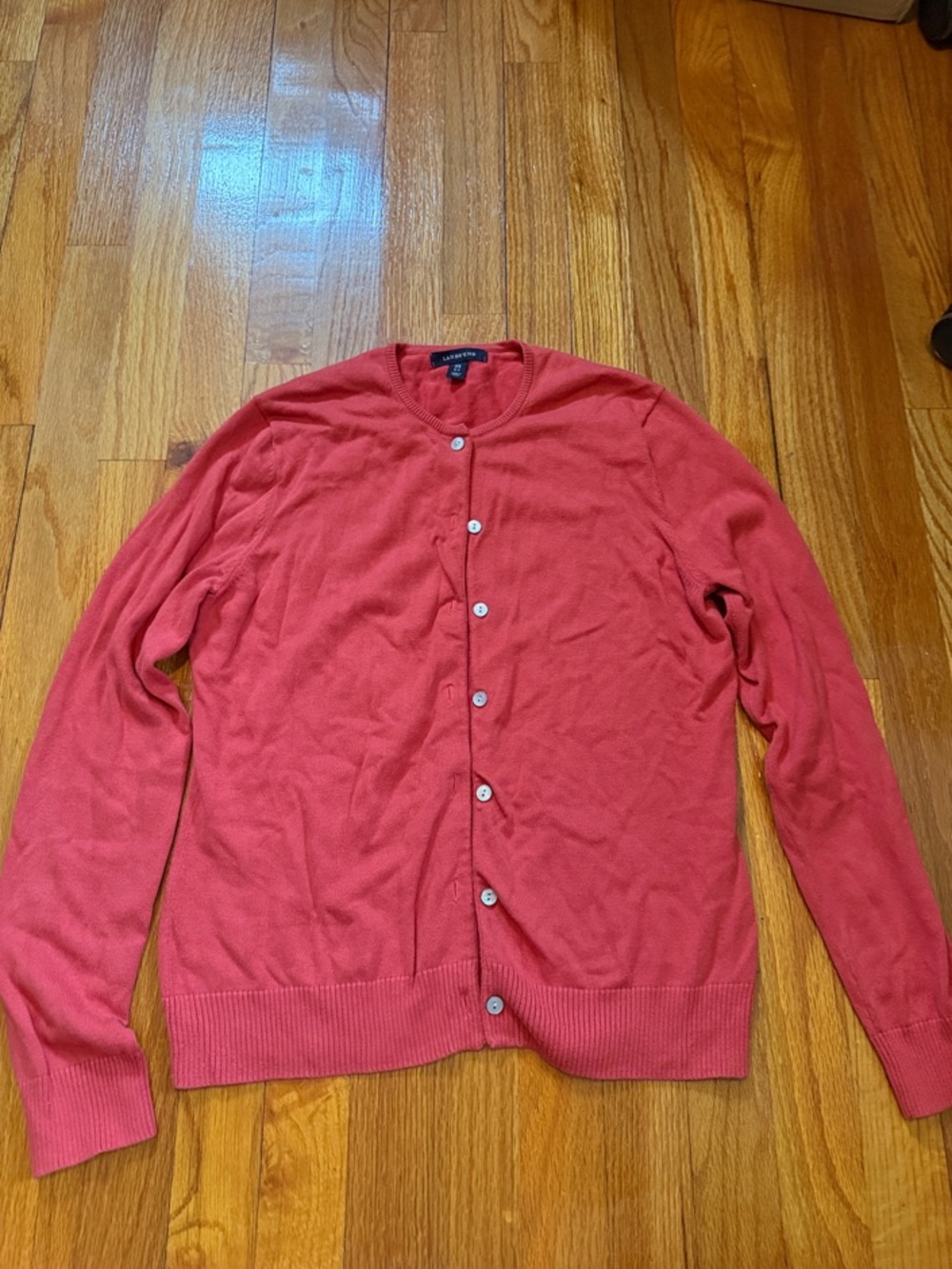 Land’s End Coral-Red Button Cardigan Sweater